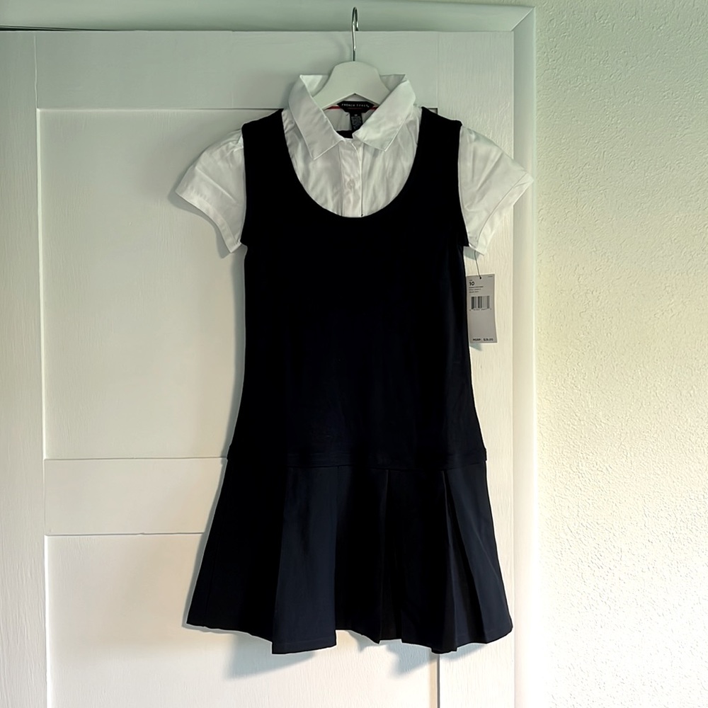 Classy Uniform Dress - Navy with Built-In Blouse